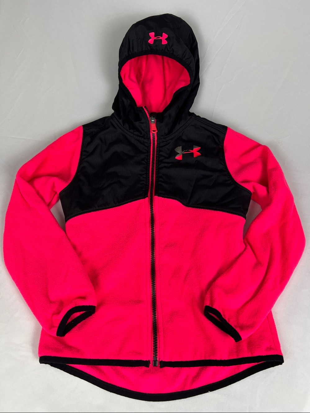 Under Armour Girls Canyon Rim Zipper Microfleece Jacket Pink/Black Sz Small EUC